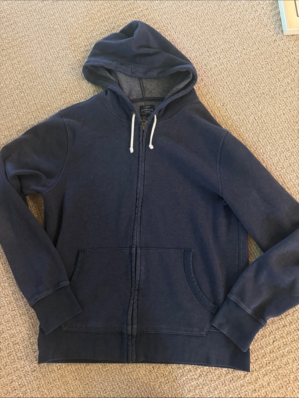 Men’s J.Crew blue Authentic fleece full zip hoodie sweatshirt sz Large